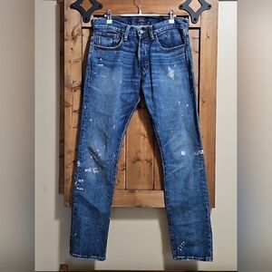 Polo The Varick Slim Straight Paint Splatter Blue Mens Jeans W31 L32